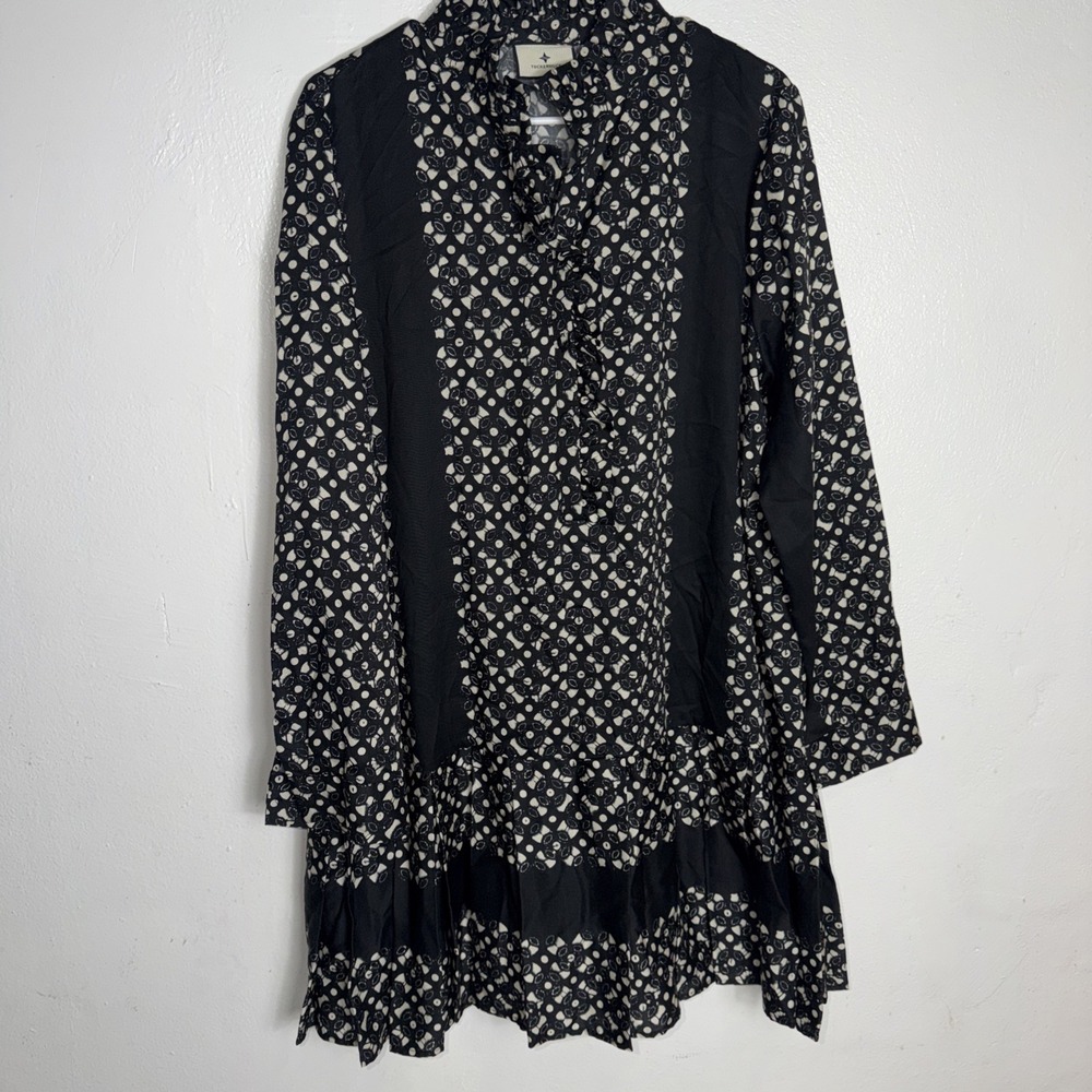 NWOT Tuckernuck Black Geo Tate Tencel Long Sleeve Drop Waist Mini Dress XL - Picture 4 of 11